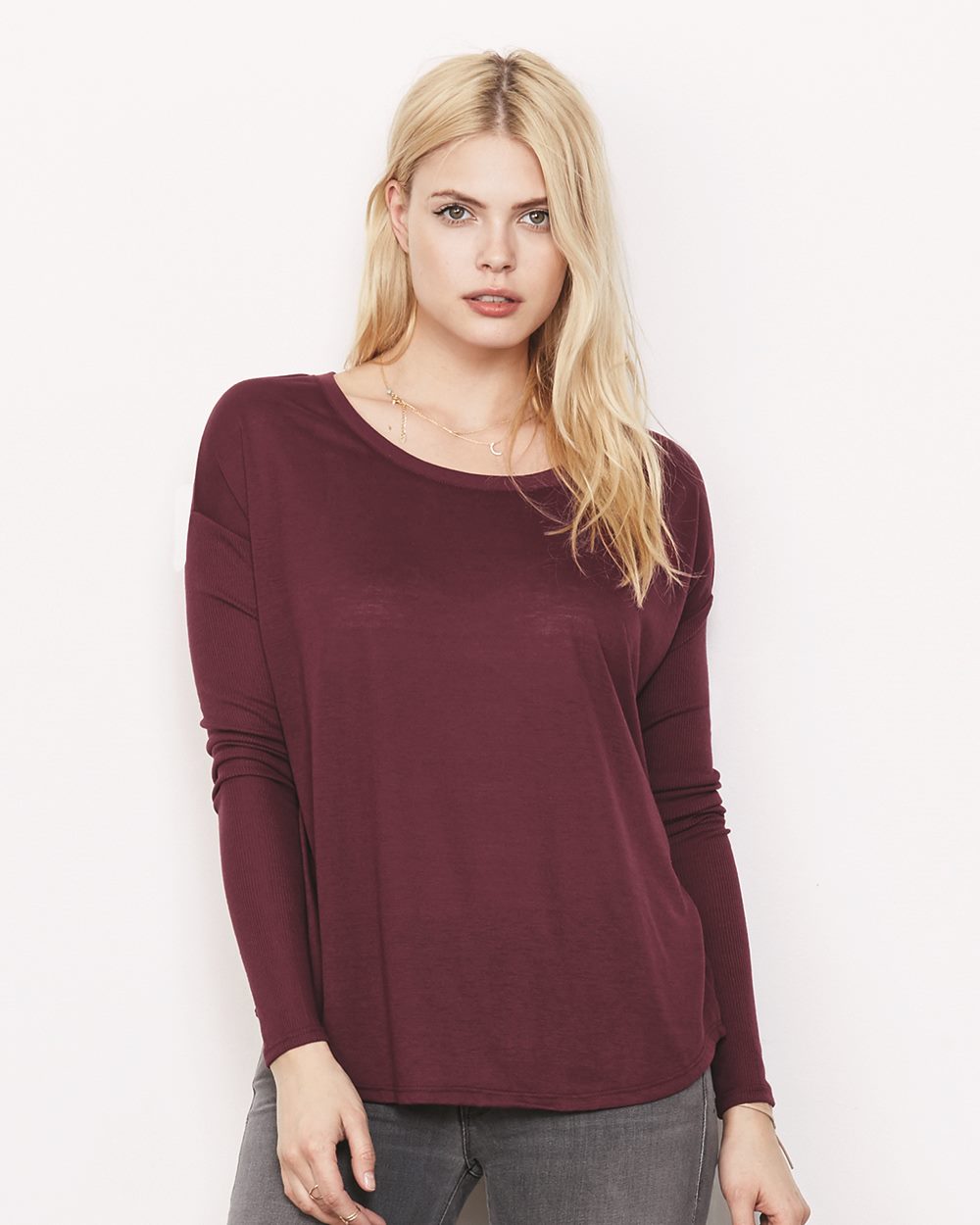Bella + Canvas 8852 - Women's Flowy Long Sleeve Tee with 2x1 Sleeves ...