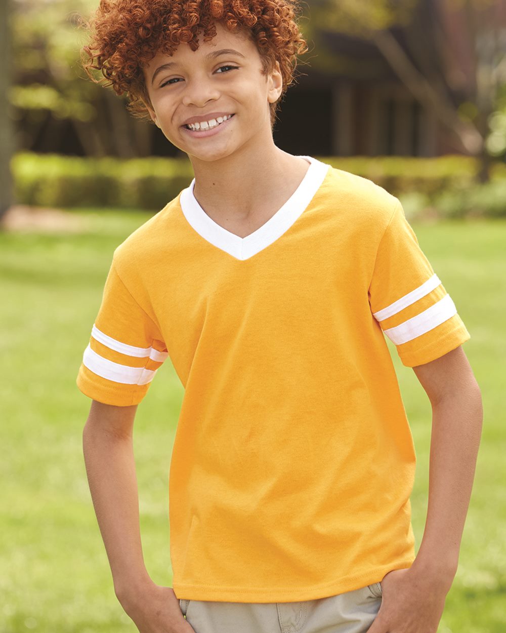 Augusta Sportswear 361 - Youth V-Neck Jersey with Striped Sleeves